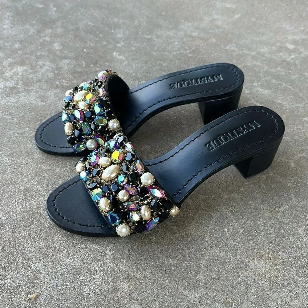 Mystique Dublin Black Rhinestone Sandals Women’s Size 8